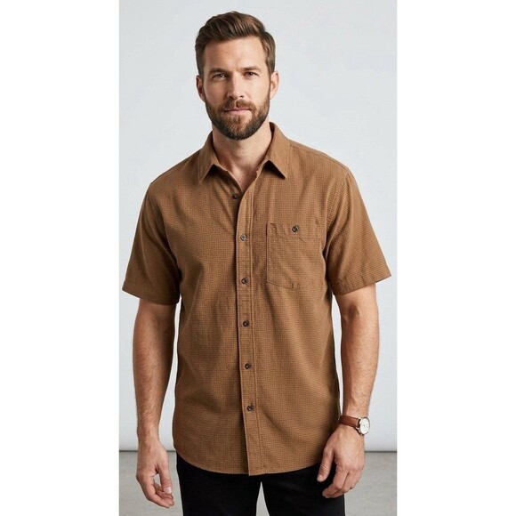Royal Robbins Other - Royal Robbins Men’s Brown Checked Button Down Short Sleeve Shirt Size 2XL